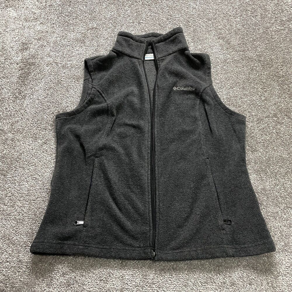 Columbia Vest Womens Large Gray Full Zip Pockets Fleece Outdoor Hiking Ladies